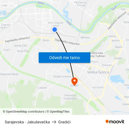 Sarajevska - Jakuševečka to Gradići map