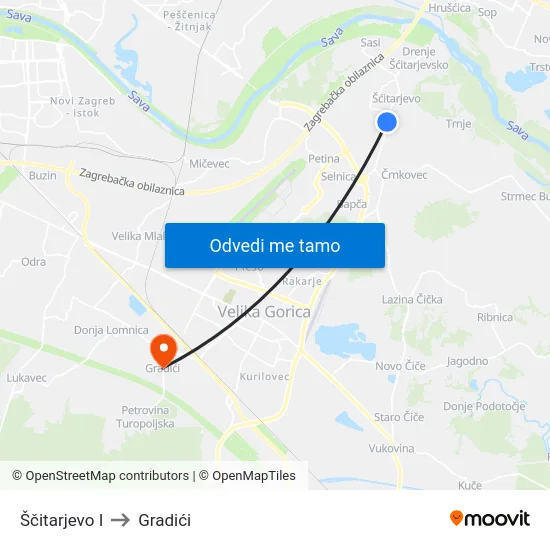 Ščitarjevo I to Gradići map