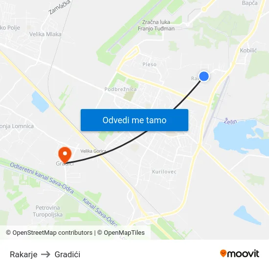 Rakarje to Gradići map