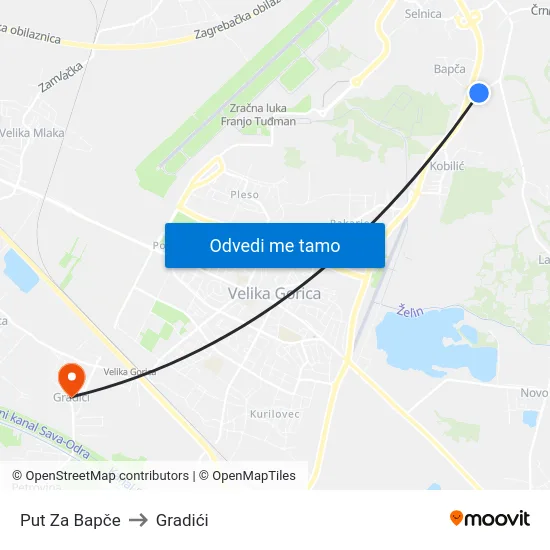 Put Za Bapče to Gradići map