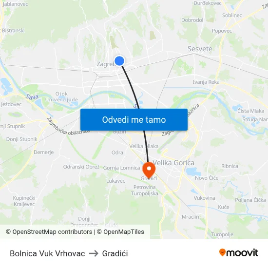 Bolnica Vuk Vrhovac to Gradići map
