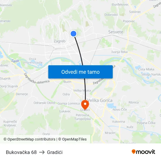 Bukovačka 68 to Gradići map