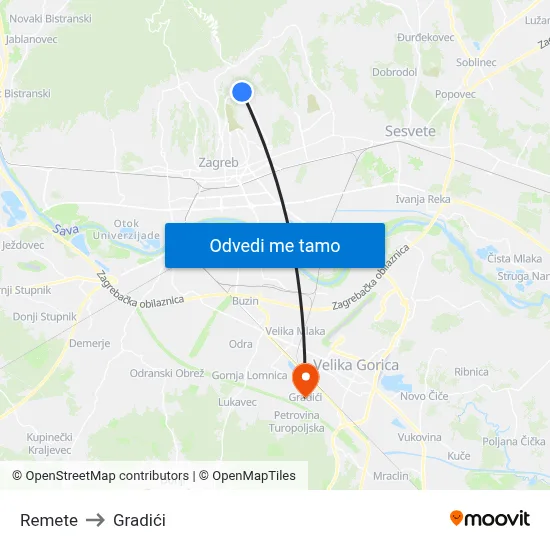 Remete to Gradići map