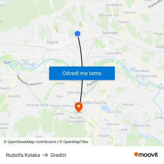 Rudolfa Kolaka to Gradići map
