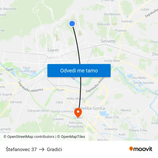 Štefanovec 37 to Gradići map