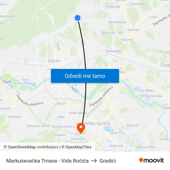 Markuševačka Trnava - Vida Ročića to Gradići map