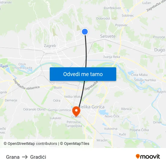Grana to Gradići map