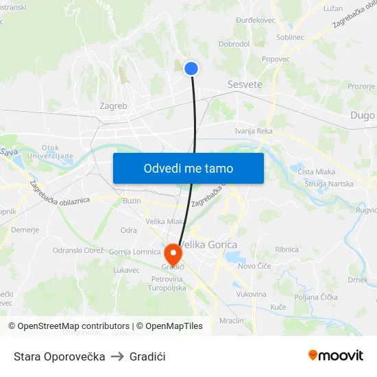 Stara Oporovečka to Gradići map