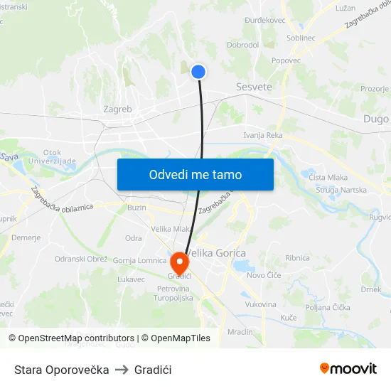 Stara Oporovečka to Gradići map