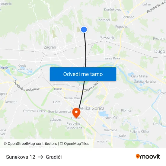 Sunekova 12 to Gradići map