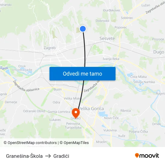 Granešina-Škola to Gradići map