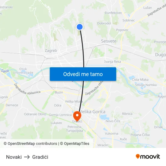 Novaki to Gradići map