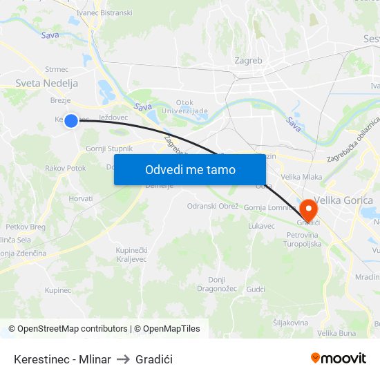 Kerestinec - Mlinar to Gradići map