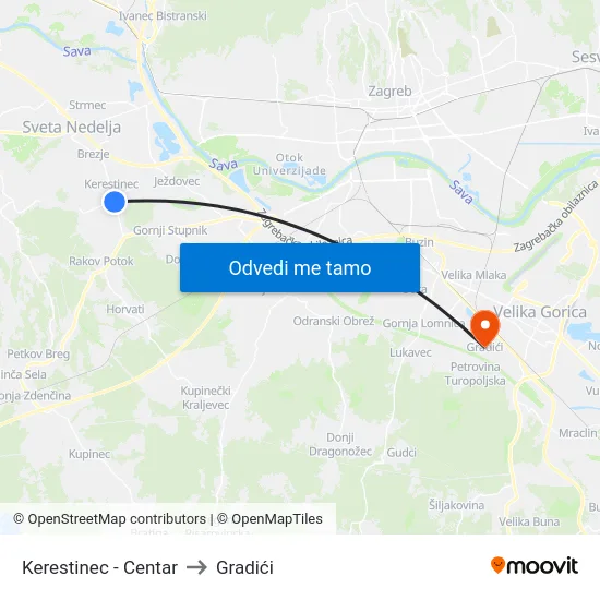 Kerestinec - Centar to Gradići map