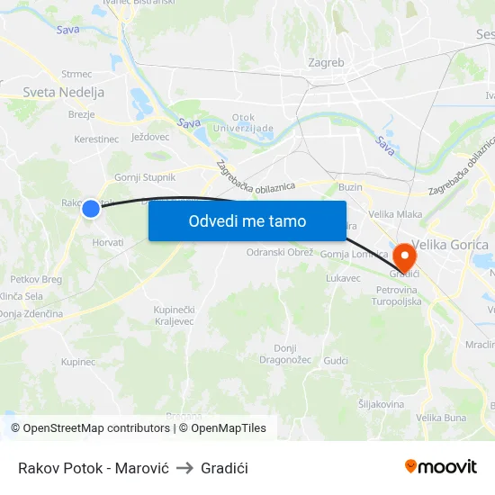 Rakov Potok - Marović to Gradići map