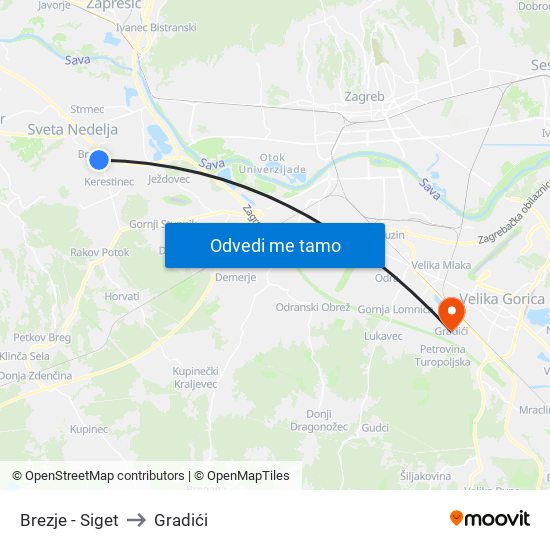 Brezje - Siget to Gradići map