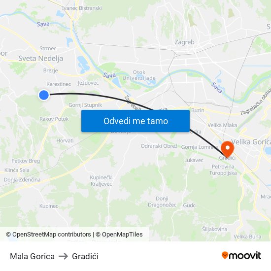 Mala Gorica to Gradići map