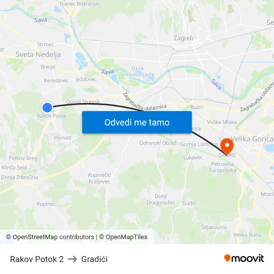 Rakov Potok 2 to Gradići map