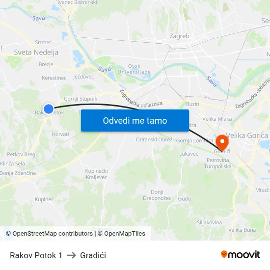 Rakov Potok 1 to Gradići map