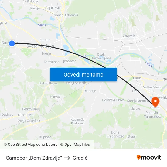 Samobor „Dom Zdravlja“ to Gradići map