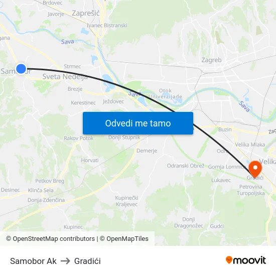 Samobor Ak to Gradići map