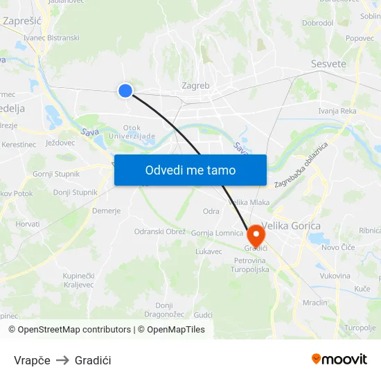 Vrapče to Gradići map