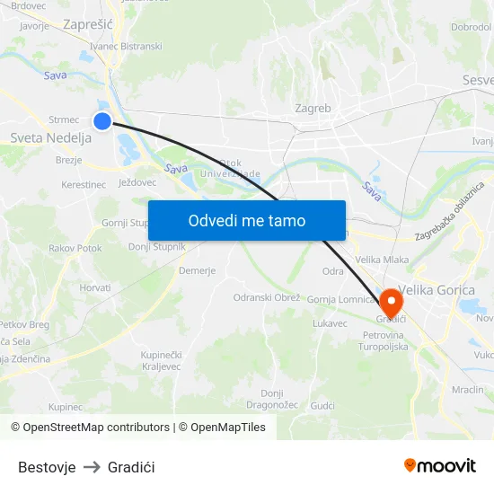 Bestovje to Gradići map