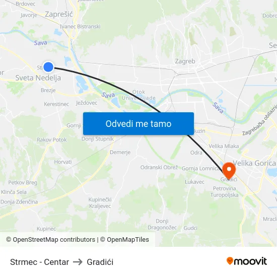Strmec - Centar to Gradići map