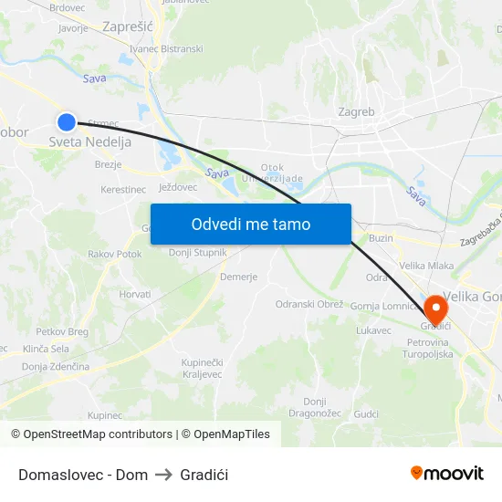 Domaslovec - Dom to Gradići map