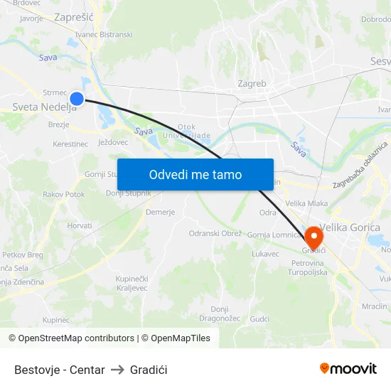 Bestovje - Centar to Gradići map