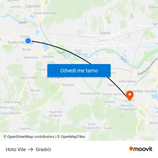 Hoto Vile to Gradići map