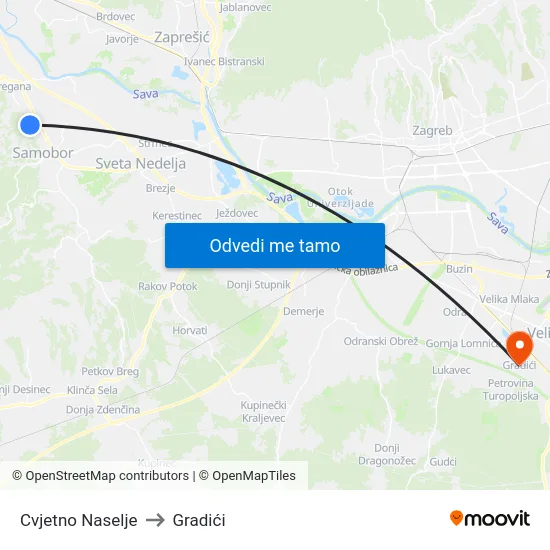 Cvjetno Naselje to Gradići map