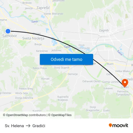Sv. Helena to Gradići map