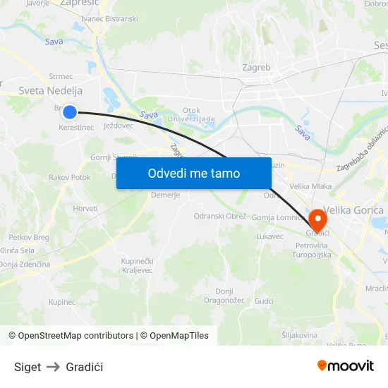 Siget to Gradići map