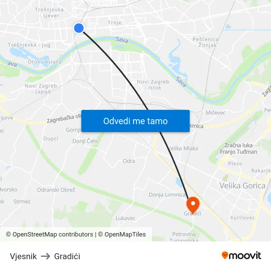 Vjesnik to Gradići map