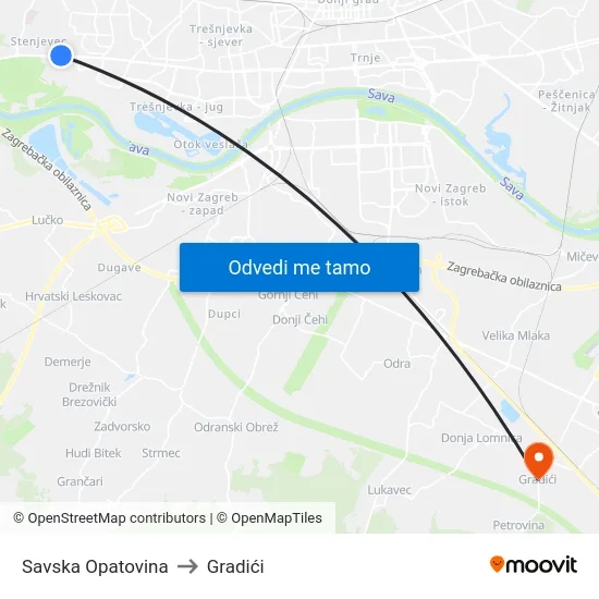 Savska Opatovina to Gradići map