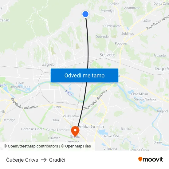 Čučerje-Crkva to Gradići map