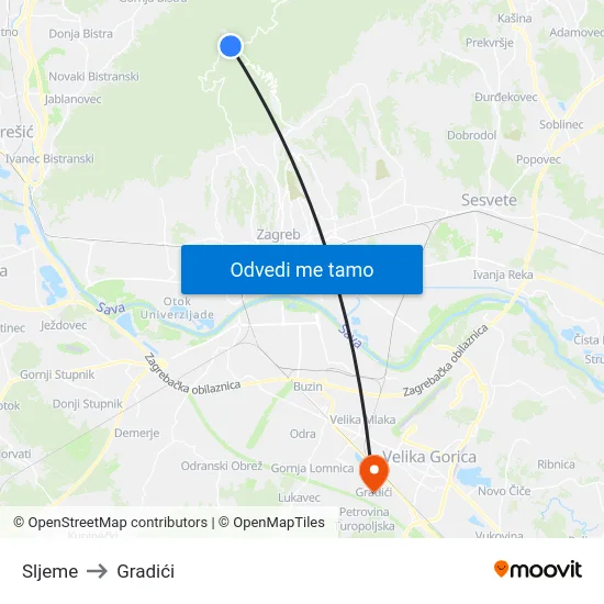 Sljeme to Gradići map