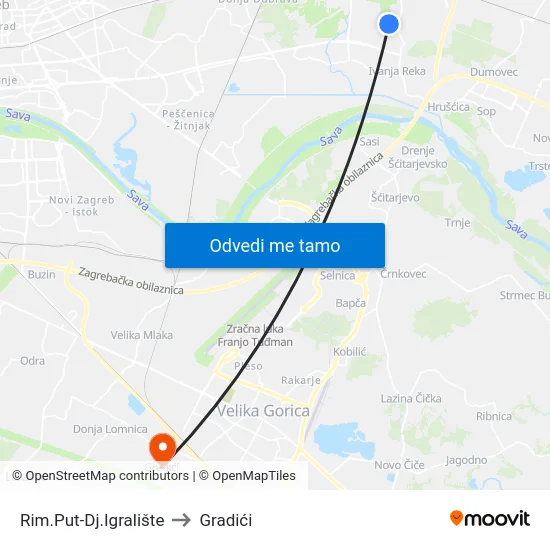 Rim.Put-Dj.Igralište to Gradići map