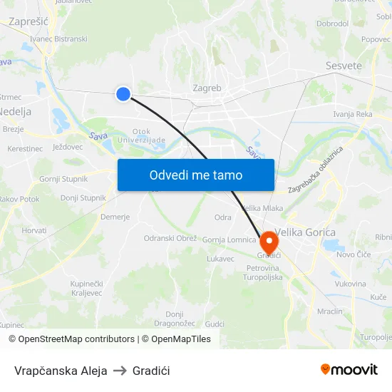Vrapčanska Aleja to Gradići map