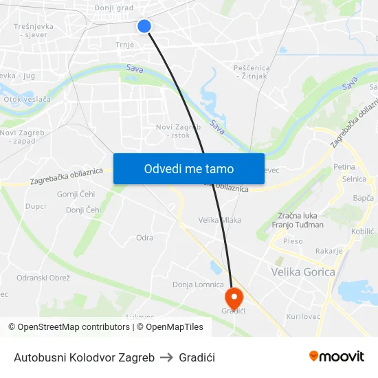 Autobusni Kolodvor Zagreb to Gradići map