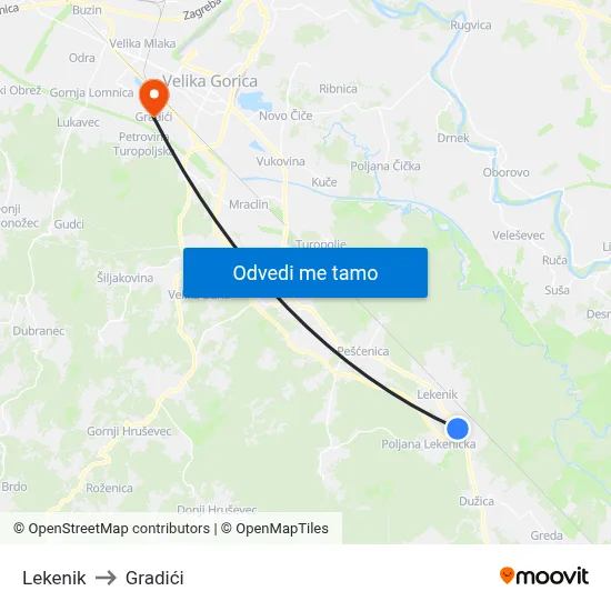 Lekenik to Gradići map