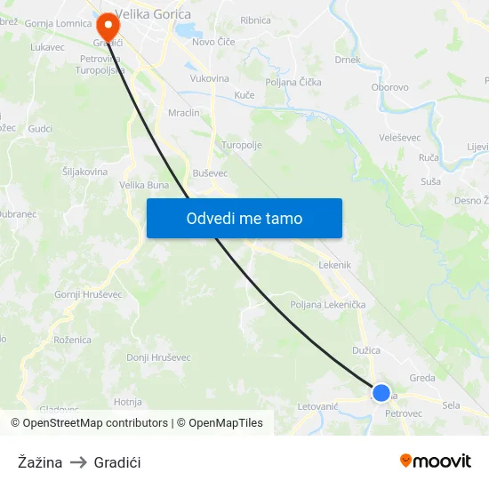 Žažina to Gradići map