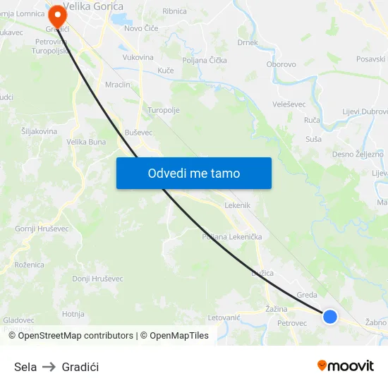 Sela to Gradići map