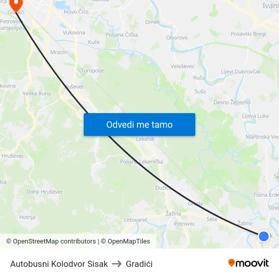 Autobusni Kolodvor Sisak to Gradići map