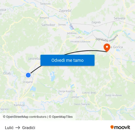 Lulić to Gradići map