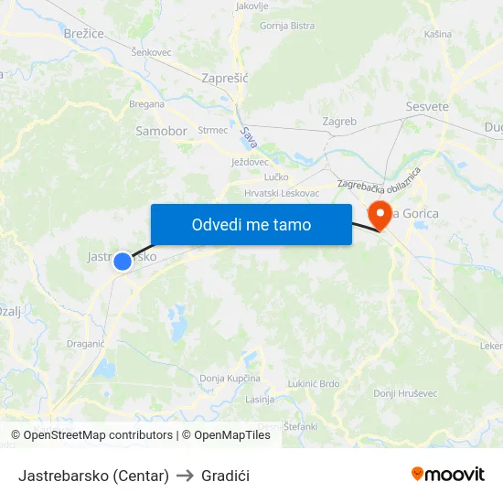 Jastrebarsko (Centar) to Gradići map