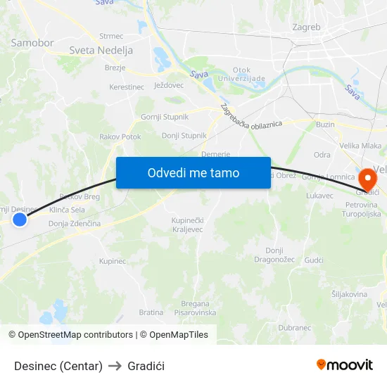 Desinec (Centar) to Gradići map