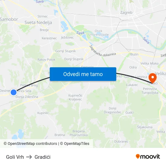 Goli Vrh to Gradići map