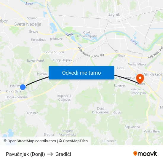 Pavučnjak (Donji) to Gradići map